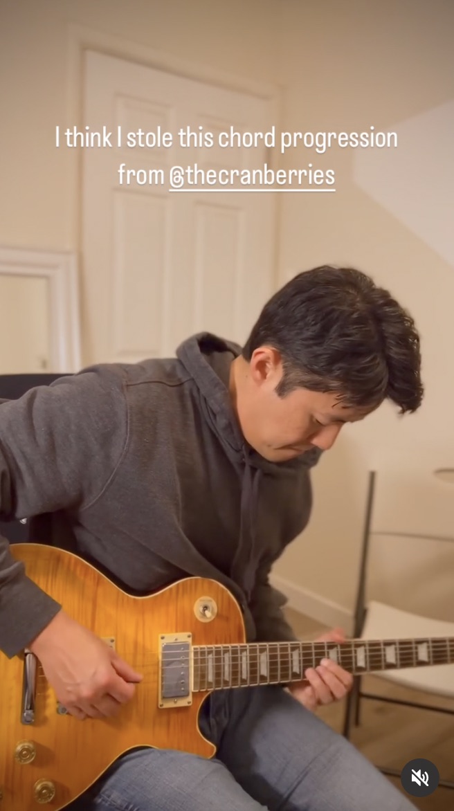 Aaron playing an electric guitar, Instagram reel thumbnail