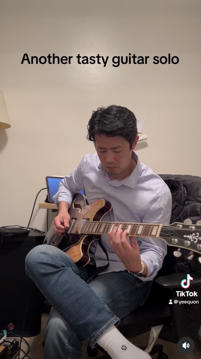 Aaron playing an electric guitar, Instagram reel thumbnail